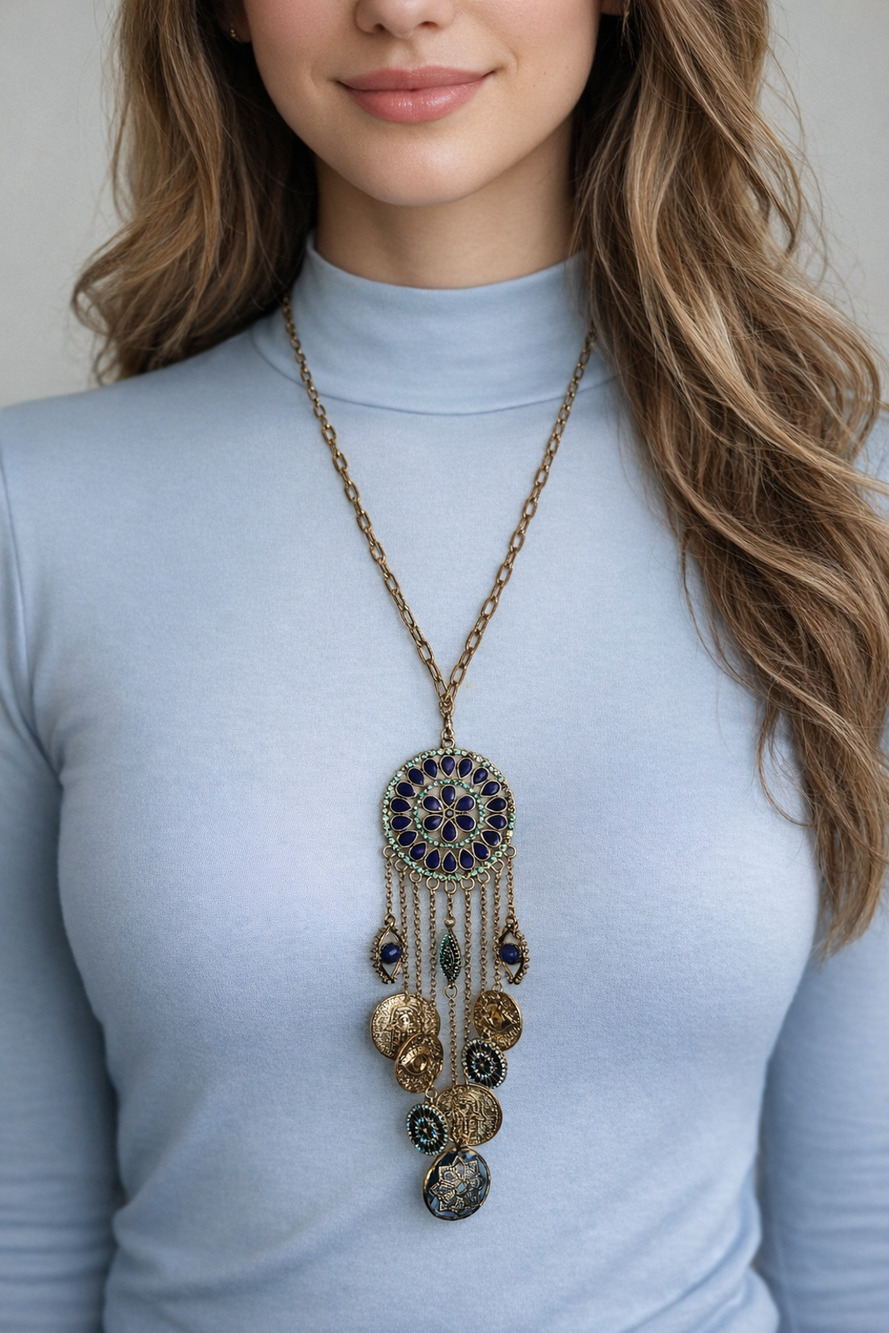 Carol Dauplaise Neutral Blues Necklace Protective Talisman Evil Eye Protect NWT